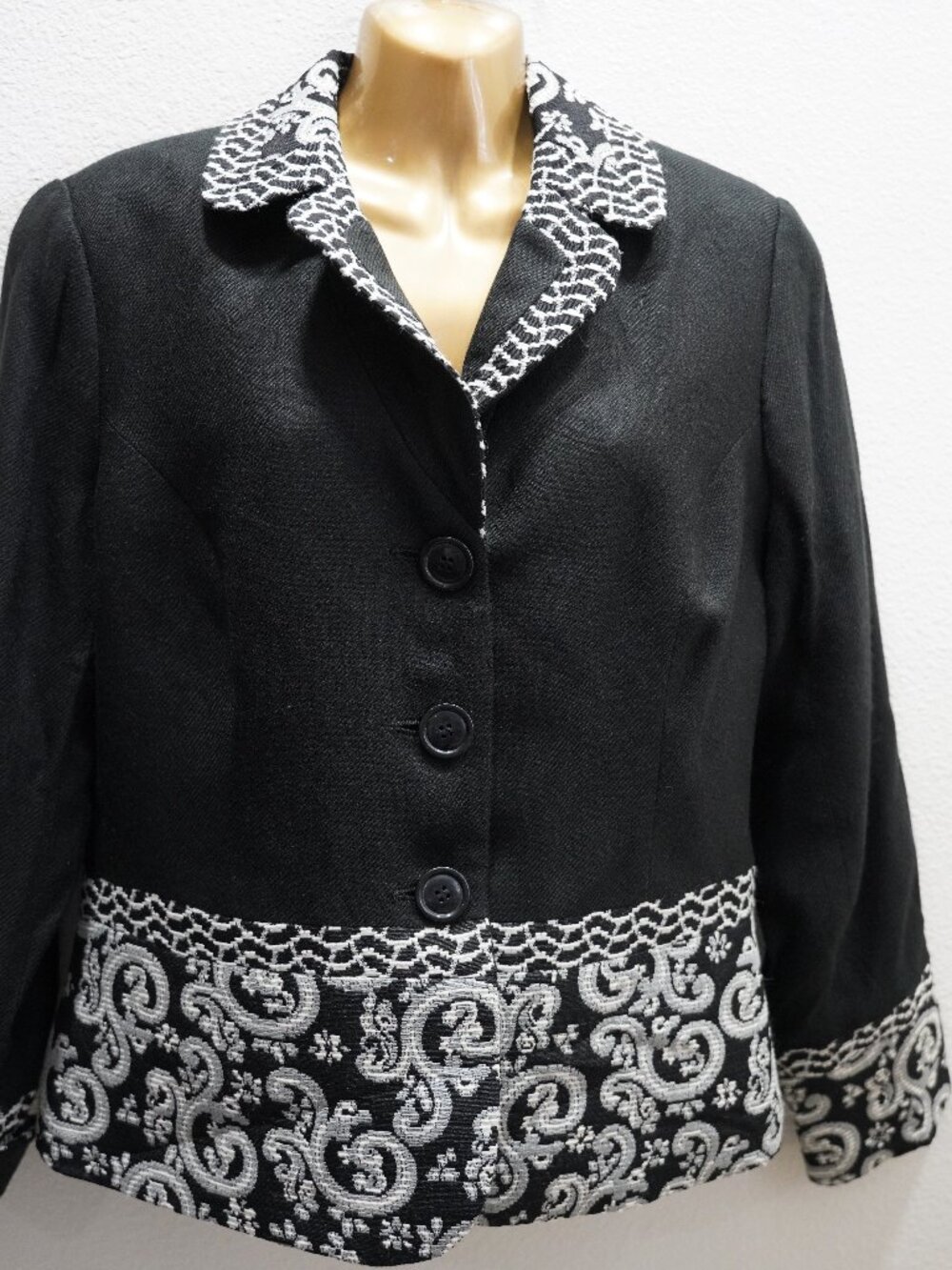Coldwater Creek Womens Black White Jacquard Blazer Jacket size 12